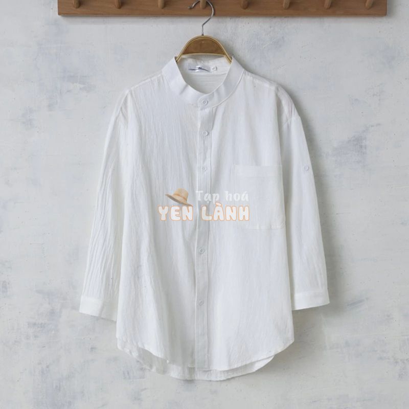 Áo Sơ Mi Nam Vải Lanh Cotton Tay Áo Dài 3/4 Thời Trang