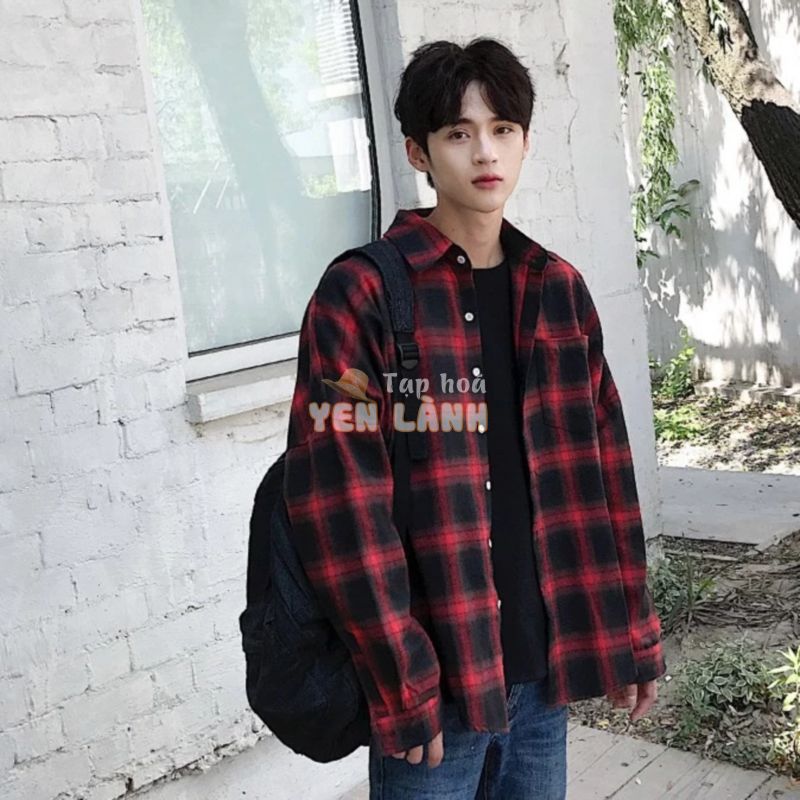 Áo Flannel sơ mi sọc caro đỏ đen