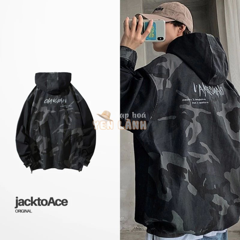 Áo khoác Streetwear  Camo Back Navy Nam Oversize