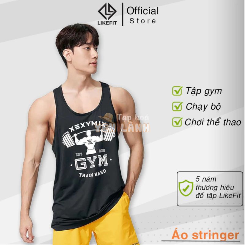 Áo ba lỗ tập gym nam LIKEFIT form stringer vải thun lưới co dãn 4 chiều thoáng mát GYM