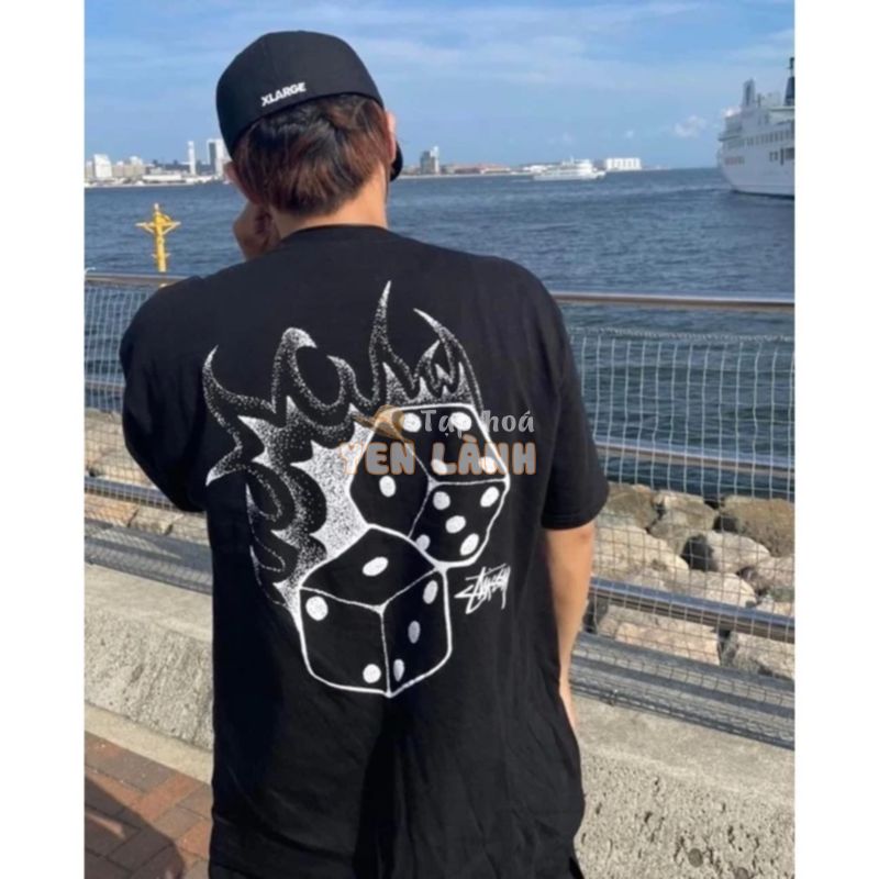 ÁO THUN STUSSY FIRE DICE TEE BLACK/ WHITE, Áo phông Stussy FIRE DICE REAL Cotton 100%, Form Oversize Unisex