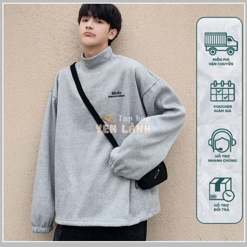 Áo sweater cổ cao tay dài dáng rộng màu trơn phong cách Hàn Quốc thời trang dành cho nam