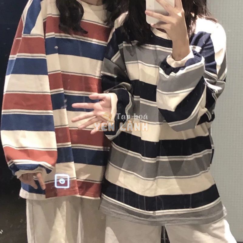 Áo sweatshirt nữ SUXI tay dài cổ tròn dáng rộng kẻ sọc trẻ trung thời trang mùa thu Hàn Quốc