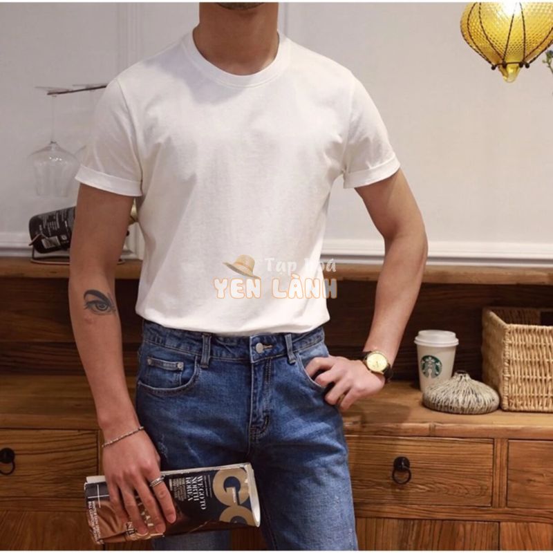 Áo T-Shirt Nam Trắng Mịn Cổ Tròn Dáng Ôm