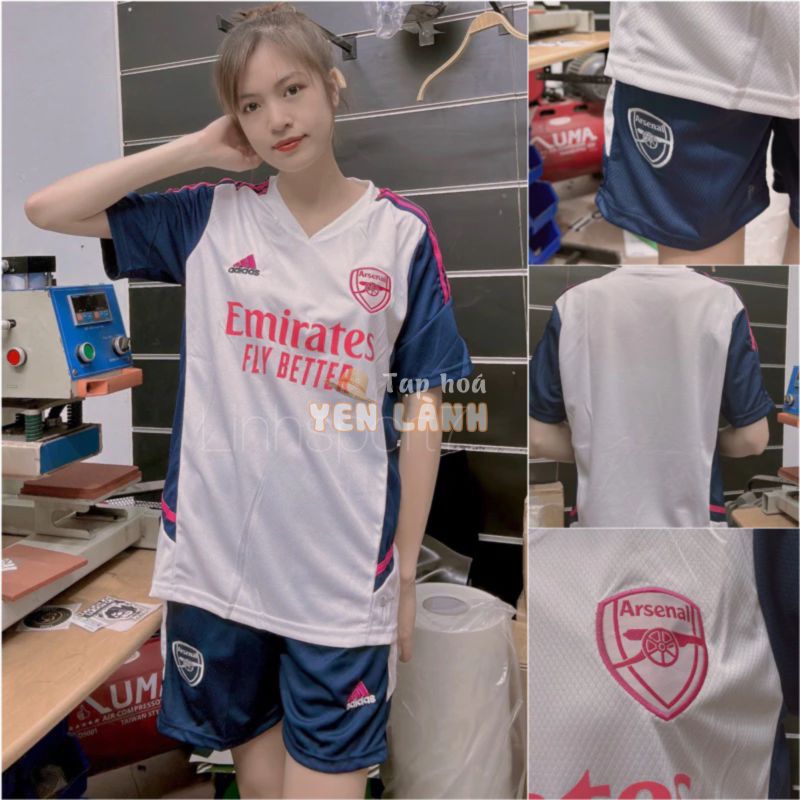 Áo Đá Banh CLB Arsenal  – Set Bộ Bóng Đá Thể Thao Nam Nữ Có Túi CLB Arsenal Tập luyện màu trắng kem quần xanh than 2023