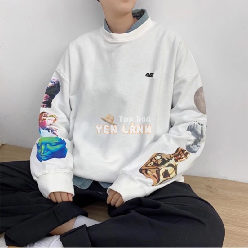 (HÀNG ORDER) ÁO SWEATER NAM FORM RỘNG TAY DÀI IN HÌNH HÀN QUỐC