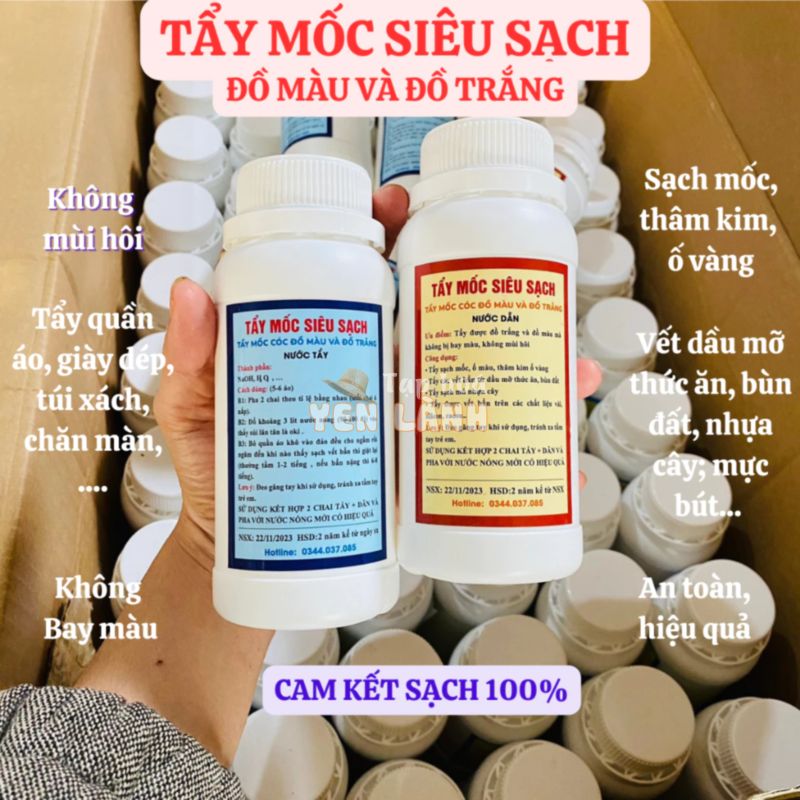 Tẩy Mốc Thâm Kim Quần Áo Màu Áo Trắng Tẩy Sạch Mốc Ố Vàng Vết Bẩn Dầu Mỡ Thức Ăn Bùn Đất Nhựa Cây Mực Bút Bi Không Mùi