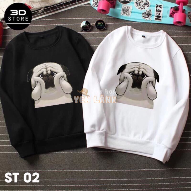 Áo thu đông đôi Sweater hình cún con, mẫu nỉ đẹp cho cặp đôi