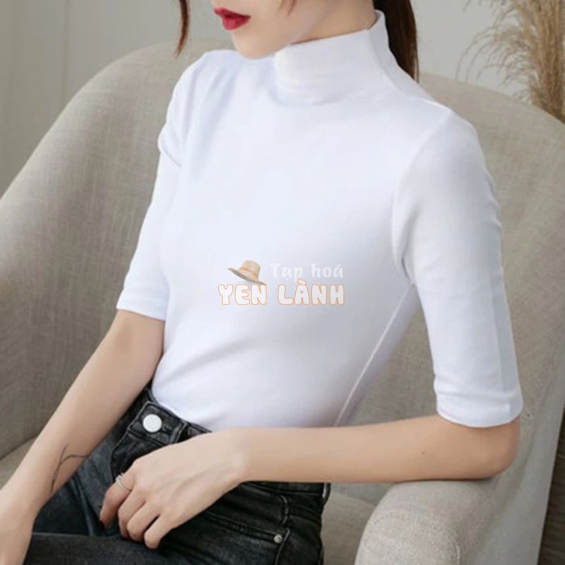 Áo thun KING nữ tay ngắn ,cổ lọ, cổ cao, form ôm body, chất thun cotton trơn co giãn tốt, kingchuyensi, T17