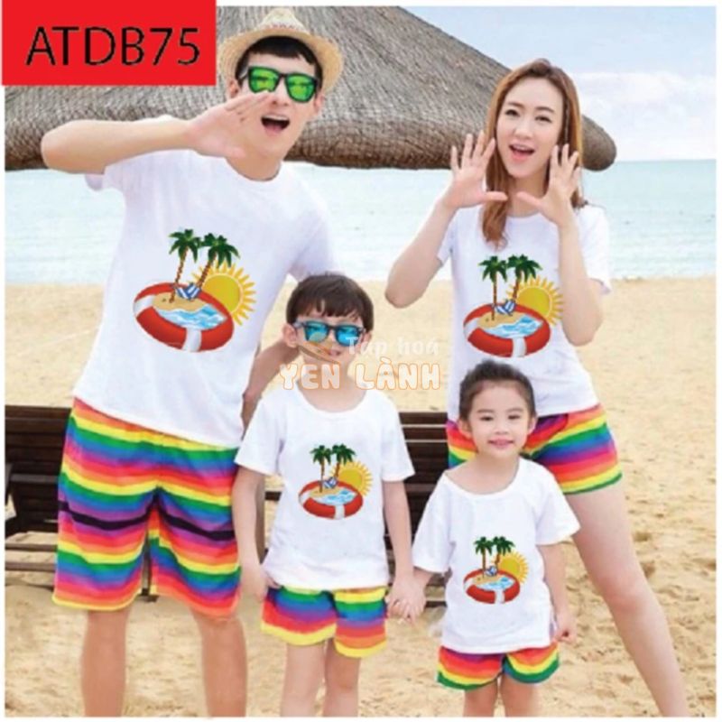 ÁO THUN ĐI BIỂN CHO GIA ĐÌNH IN HỌA TIẾT CÂY DỪA VÀ BỂ BƠI ĐỦ MÀU ĐỦ SIZE – ATDB75