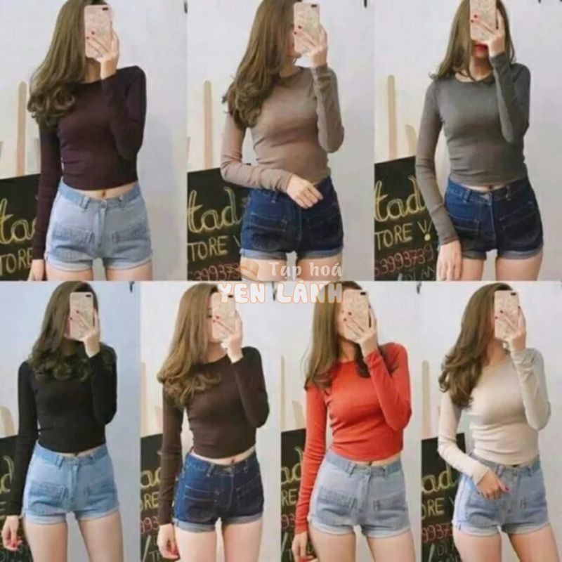 [ 10Màu HOTT ÁO CROPTOP TAY DÀI THUN GÂN CAO CẤP