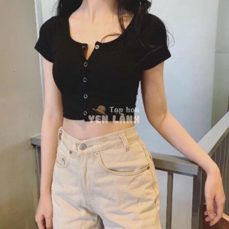 Áo Thun Gân Form Croptop Phối Cúc Cực Cá Tính TTS0382