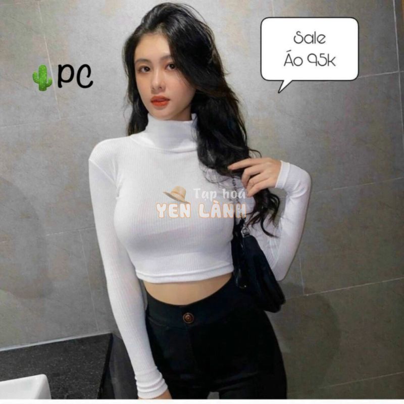 Áo thun gân cổ lọ tay dài form croptop chuẩn đẹp chuẩn hot