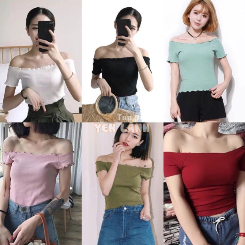 Áo croptop trễ vai- thun gân cực chất