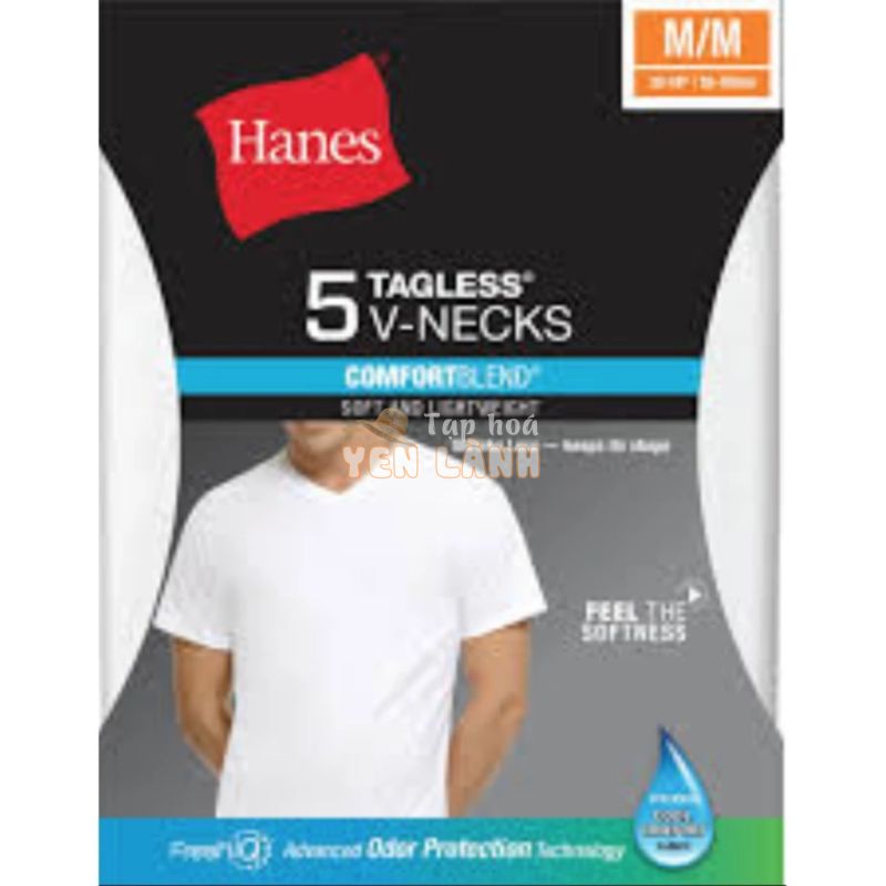 Bộ 5 áo thun trắng nam cổ V Hanes Tagless 5 V-necks ComfortBlend (Mỹ)