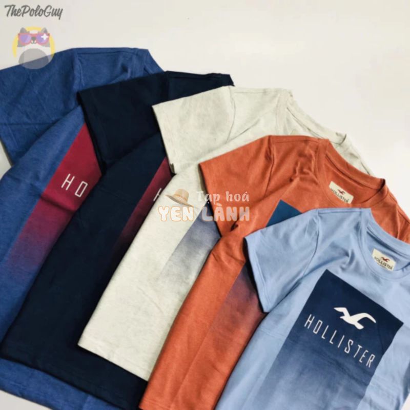 Áo Thun Nam Cổ Tròn HOLLISTER M2, Áo Thun Tay Ngắn Vải Cotton Muối, Áo Phông Nam Họa Tiết Trước Ngực