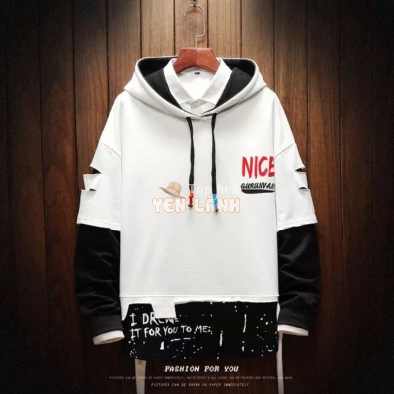 Áo khoác hoodie nam tay dài giả 2lớp