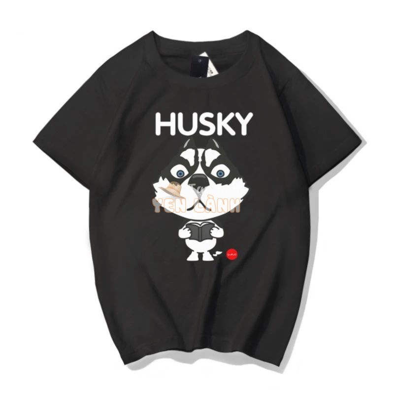 Áo Thun Nam Nữ Tay Lỡ Unisex Phông Trơn Oversize Form Rộng Basic Tee Hình Husky đọc sách