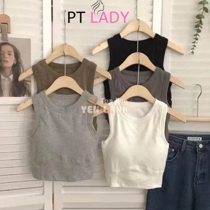 Áo thun ba lỗ nữ kèm đệm lót bên trong ôm body dáng crop top 843 ptlady