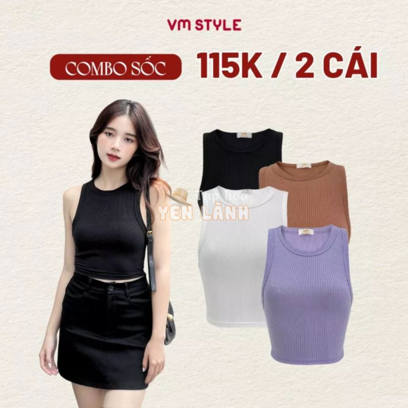 Áo thun 3 lỗ VMSTYLE croptop đi biển gân tăm co dãn trơn nhiều màu thời trang mùa hè 20479 -ATU00190