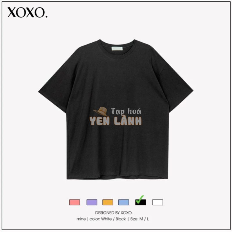 Áo thun tay lỡ form rộng dáng unisex  XOXO phong cách Nelly Ulzzang đen trơn