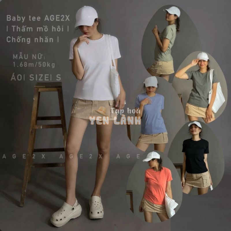 8 MÀU ÁO THUN TRƠN Form Baby tee và oversize chính hãng AGE2X chất thun 83% cotton 4 chiều, dầy mềm, hút mồ hôi tốt