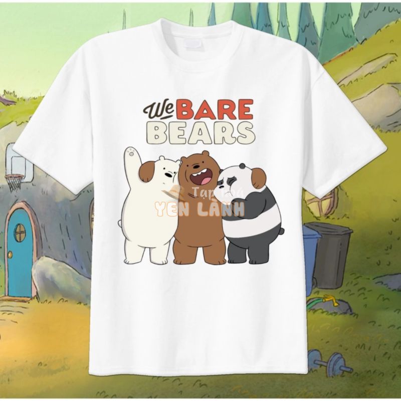 Áo Thun Trắng Họa Tiết Chú Gấu We Bare Bears Thời Trang Cho Nam