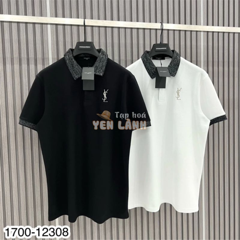 Áo Thun Nam Nữ Cổ Bẻ Form Rộng Unisex Vải Cotton Cao Cấp Thấm Hút Mồ Hôi , Áo Polo YSL Chữ Thêu Mặc Đôi Siêu Đẹp