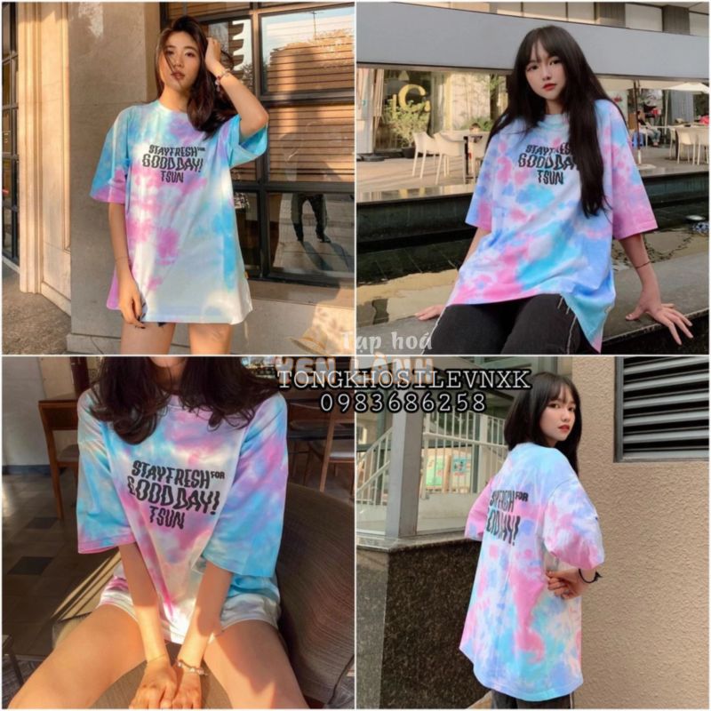 [FREESHIP] ÁO THUN LOANG TAY LỠ TIE DYE TSUN MÀU HỒNG XANH UNISEX IN MẶT TRƯỚC SAU HOT