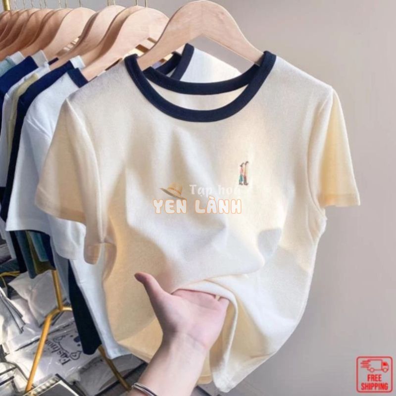 Áo thun cotton nữ cổ tròn tay ngắn thêu tình nhân ❤️Pinkee❤️ áo baby tee nữ mùa hè Ma040