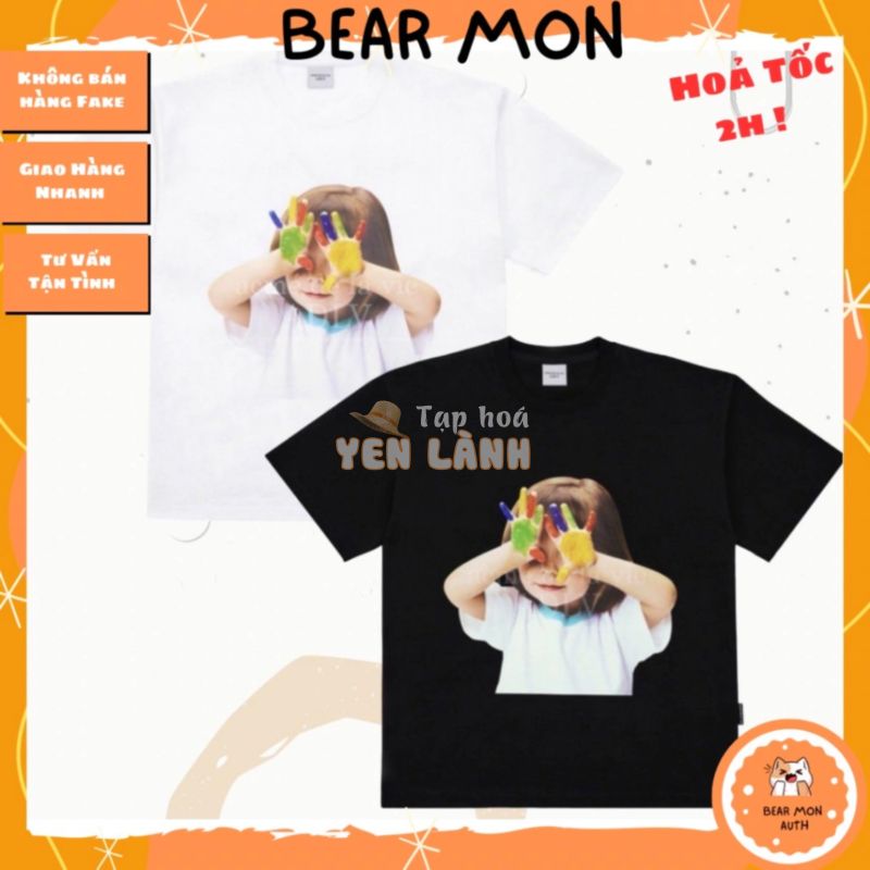 Áo Phông Nam Nữ ADLV Baby Face Short Sleeve T-Shirt Colorful Hands In hình bé gái 2 bàn tay dính màu Màu trắng và đen