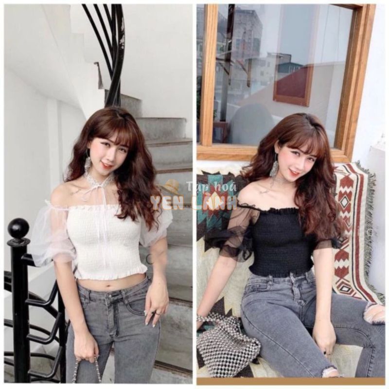 Áo trễ vai tay phồng | áo kiểu trễ vai | áo croptop | áo kiểu ngắn