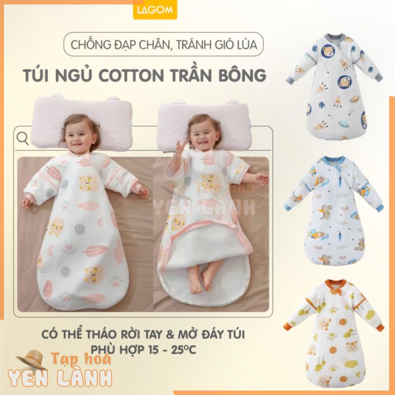 [15-25độ] Túi Ngủ Cho Bé Cotton Trần Bông Ấm Áp, Dạng Áo (Video + Ảnh Thật)