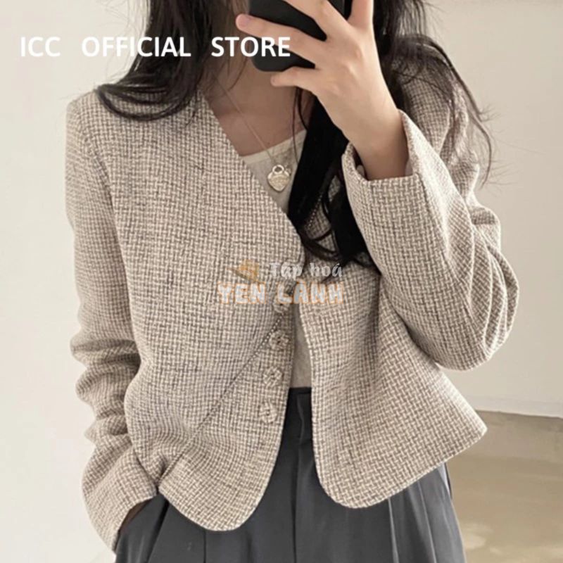 Áo khoác blazer dáng ngắn cá tính cho nữ dài tay công sở thanh lịch – Vest Dạ Màu Xám Sang Chảnh AO056