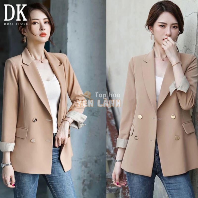 Áo Vest Nữ Blazer 2 lớp màu kem (video và ảnh chụp thật) kiểu dáng dài Hàn Quốc – DUKI STORE