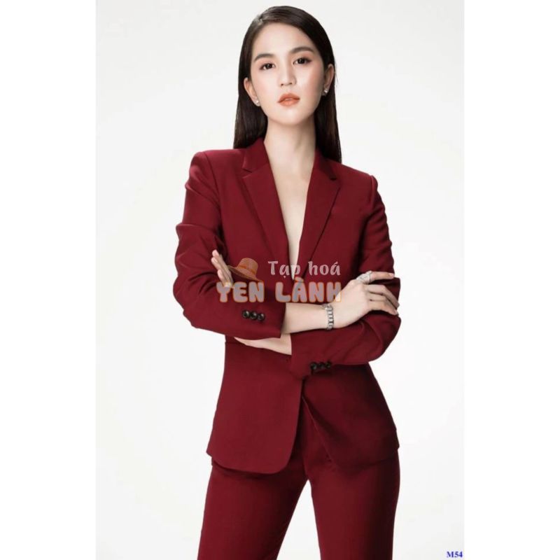 Set Bộ Áo Vest Đỏ Tay Dài Quần Dài Sang Trọng