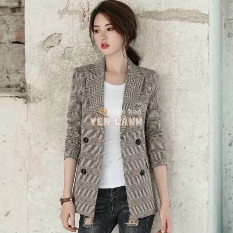 Áo Vest, Blazer nữ kẻ 2 lớp – Hàng cao cấp