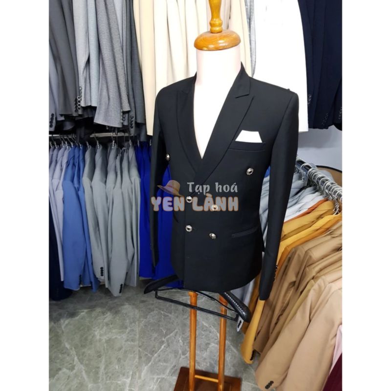 Áo vest blazer nam màu đen ôm body mẫu 6 nút