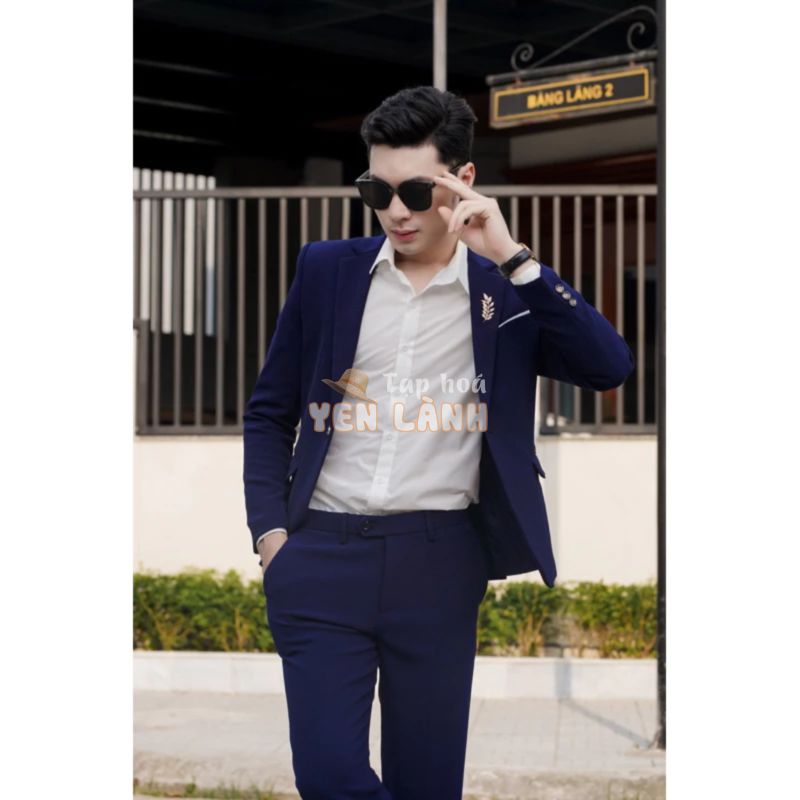 [BIG SALE]  trọn bộ áo vest và quần  màu xanh than. Chất vải mềm, ko nhăn, bộ comle nam, vest chú rể,bộ suit