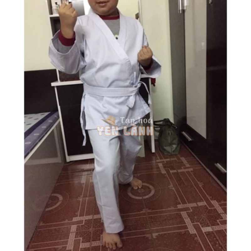 Võ phục quần áo Karate vải KAKI DÀY đủ size từ 80cm đến 1m85 tặng đai