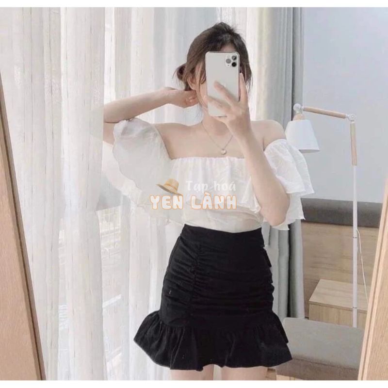 Áo croptop voan trễ vai tay xòe cánh tiên dễ thương TTSLA0247