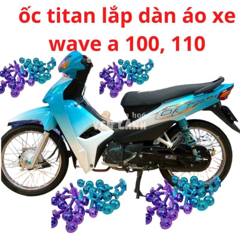 Ốc titan Gr5 gắn full dàn áo xe wave a 100, 110 2 màu tím lục bảo salaya inox ốp pô baga chân gương siêu đẹp