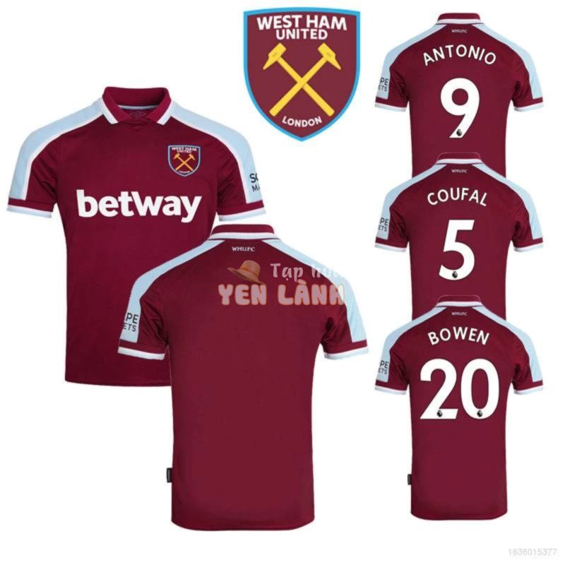 Áo thun bóng đá in chữ West Ham United 21/22