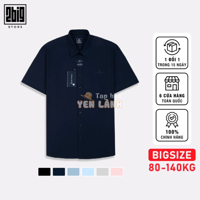 BIGSIZE NAM 80-140KG ÁO SƠ MI NGẮN XANH ĐEN THÊU SN017 2BIG NAVY STAR