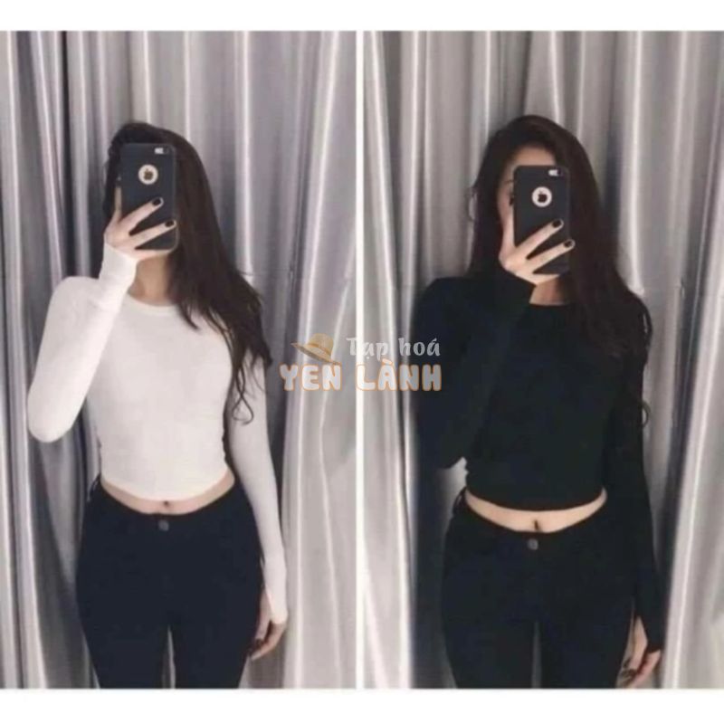 Áo Croptop dài tay xỏ ngón ôm body dáng Basic – BY Sugargalz