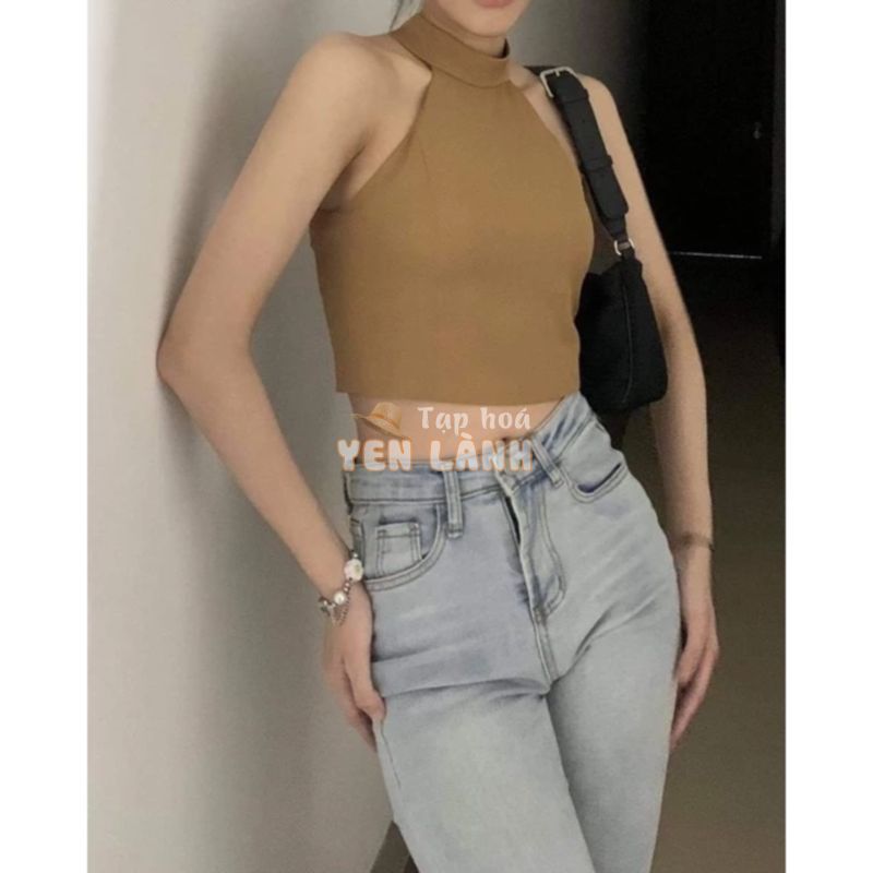 Áo croptop dáng yếm nâu tây Annam Design