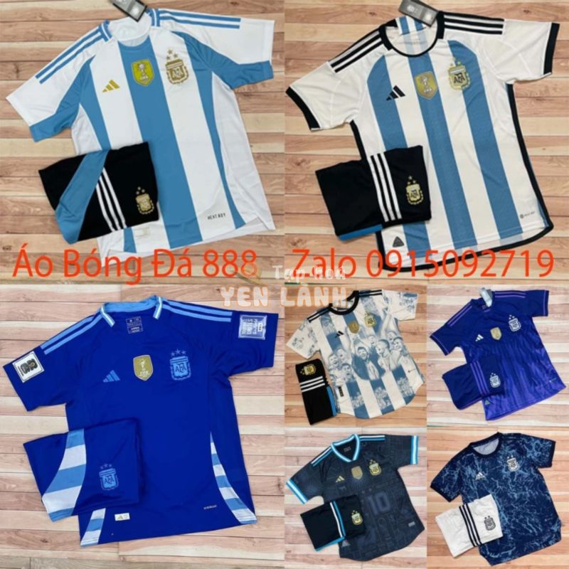 Áo Bóng Đá Đội Tuyển Argentina 2024 – Chuẩn Mẫu Thi Đấu – Vải Polyester Thái Gai Lưới