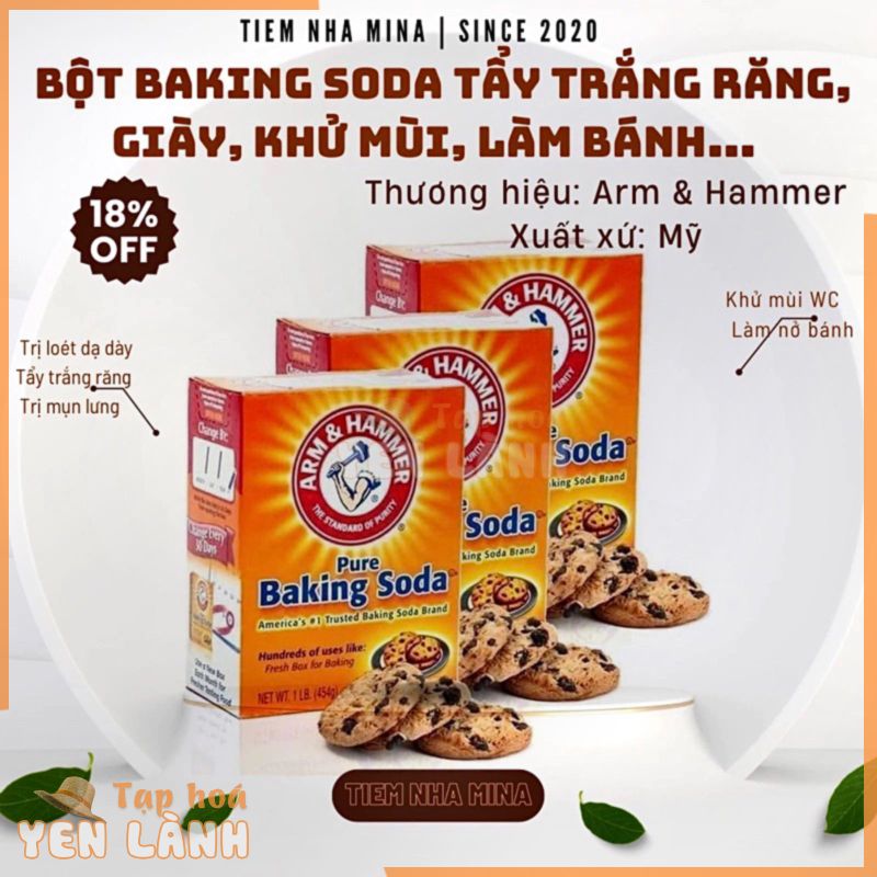 Bột Baking Soda (1 hộp 450gram) làm trắng răng, giày, làm nở bánh, khử mùi làm sạch WC