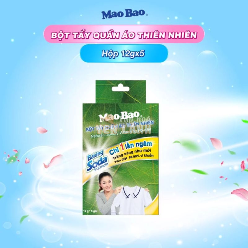 Bột tẩy quần áo thiên nhiên Baking Soda Mao Bao 12g x5 gói tẩy sạch quần áo trắng, chăn ga, trắng sáng, an toàn cho da