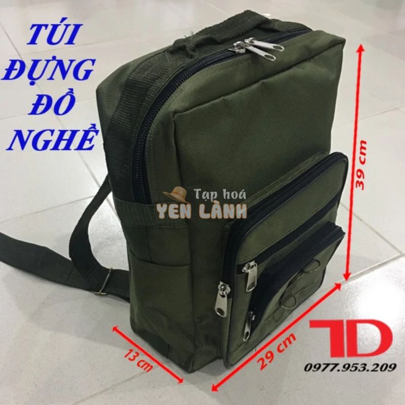 Túi đựng đồ nghề BALO đứng size trung xanh rêu, Túi đồ nghề cho Thợ